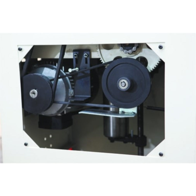 Close-up of mechanical components with pulleys and belts on a JET JPT_310-T Planer Thicknesser