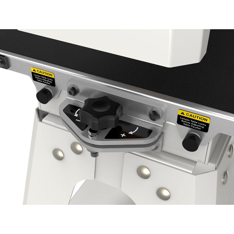 Close-up of a JET JWDS-1632 Drum Sander with control knobs and warning labels on it