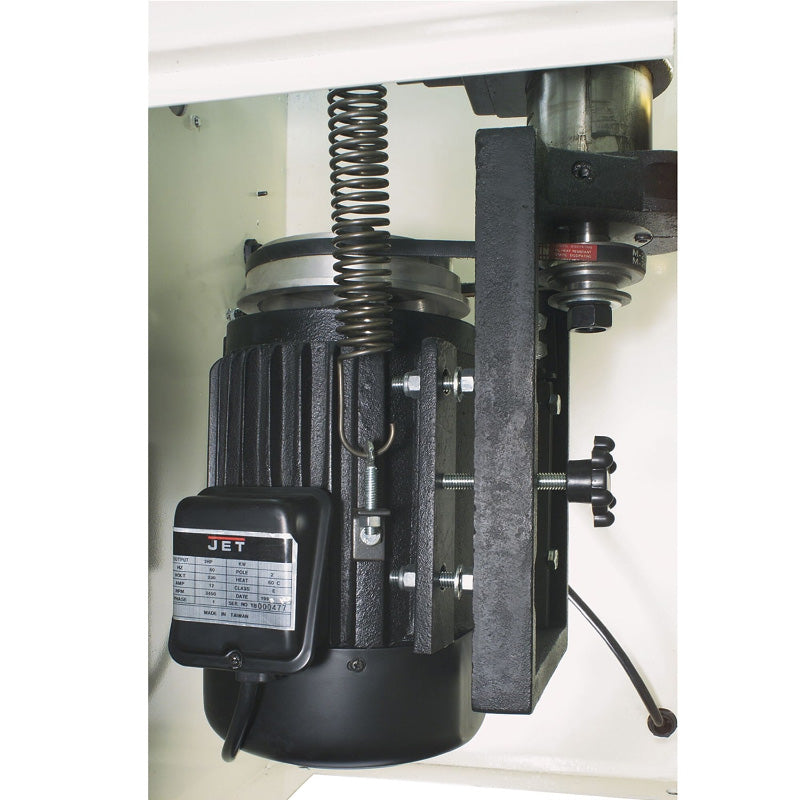 Close-up of a mechanical component with 'JET' branding on a JET JWS_34KX-M Spindle Moulder
